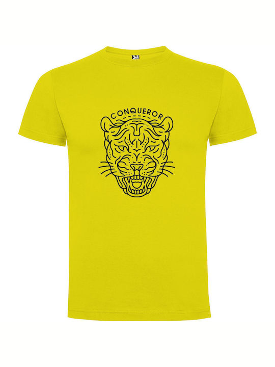 iLovePrints Inked Feline Conquest Tricou Galben