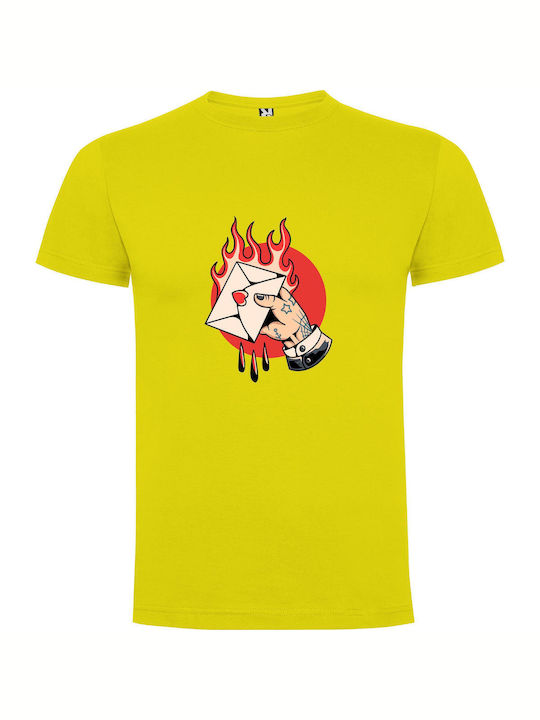 iLovePrints Burning Envelope Spell T-shirt Yellow