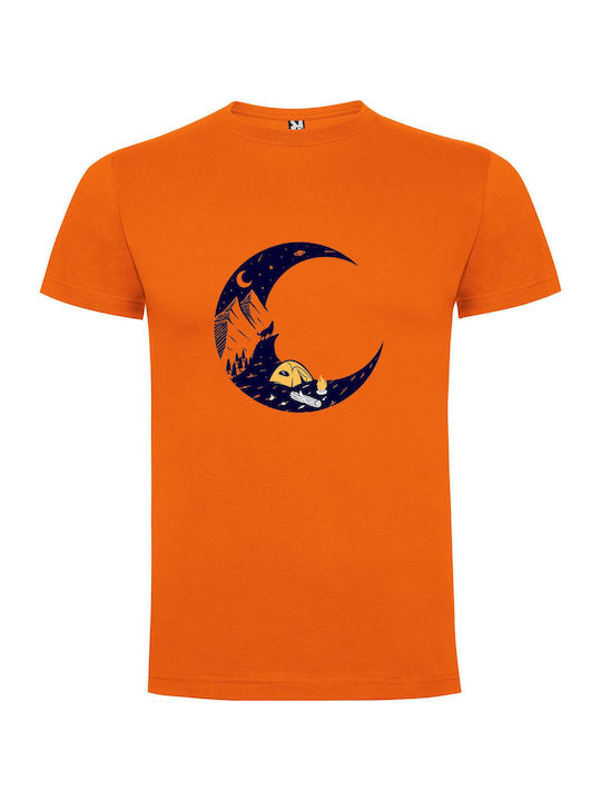 iLovePrints Moonlit Mountain Camping T-shirt Orange