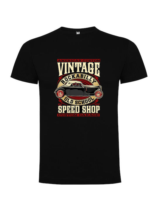 iLovePrints Retro Speed Shop Chic T-shirt Μαύρο