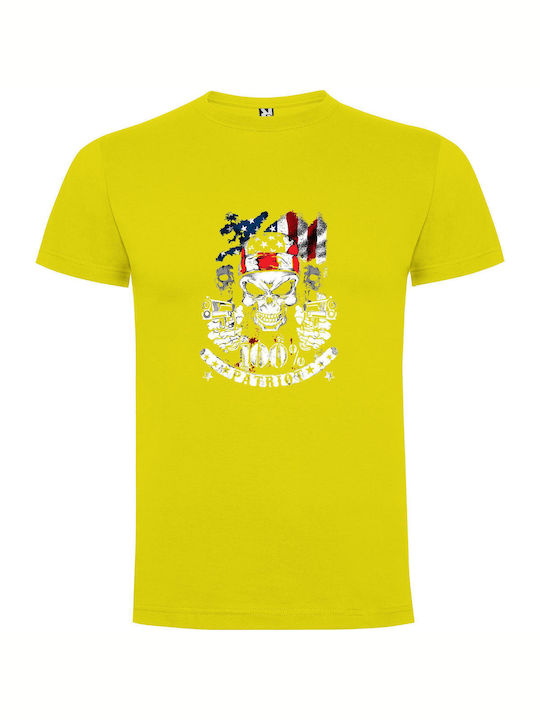 iLovePrints Patriotic Skull Art T-shirt Yellow