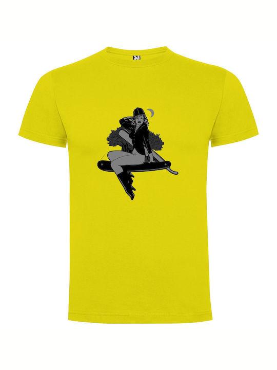 iLovePrints Skate Pinup Noir T-shirt Yellow