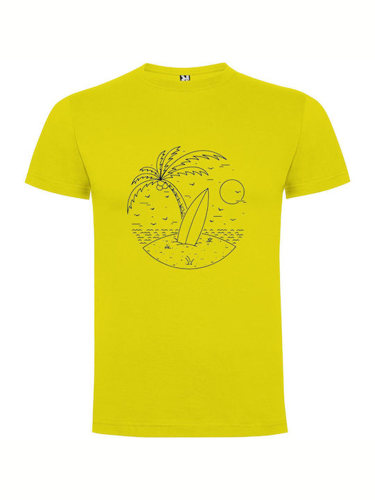 iLovePrints Island Surfboard Sketch T-shirt Yellow