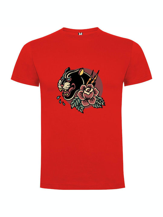 iLovePrints Feline Flora Tattoo Design T-shirt Red