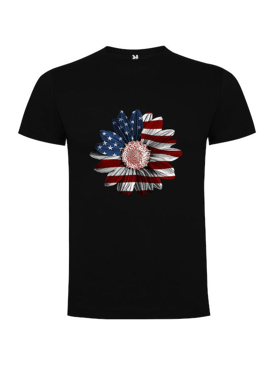 iLovePrints Americana Daisy Head T-shirt Black