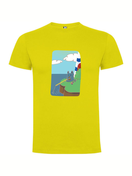 iLovePrints Cliffside Feline Fun T-shirt Κίτρινο