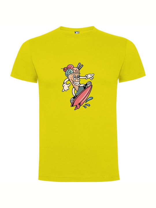 iLovePrints Surfing Ice Cream Cone T-shirt Yellow