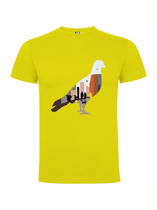 iLovePrints Street Stroll With Pigeon T-shirt Yellow