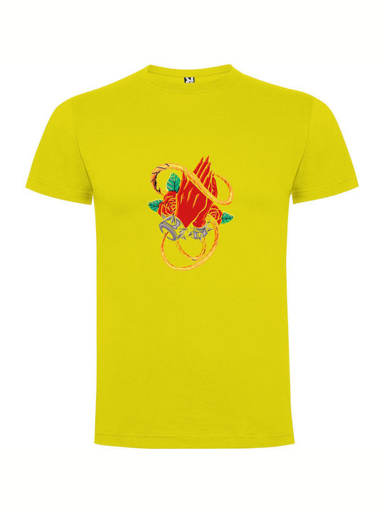 iLovePrints Rose Hand Sketch Tattoo T-shirt Yellow