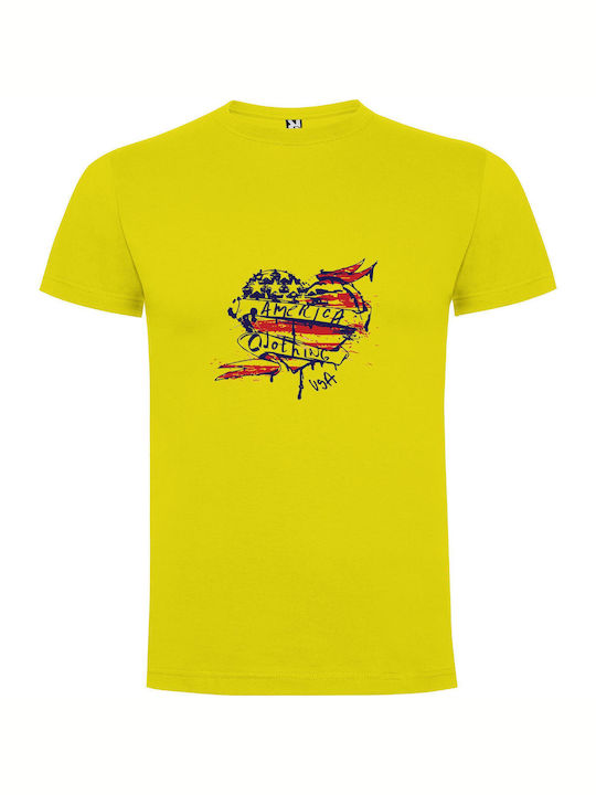 iLovePrints Patriotic Heart Art T-shirt Yellow