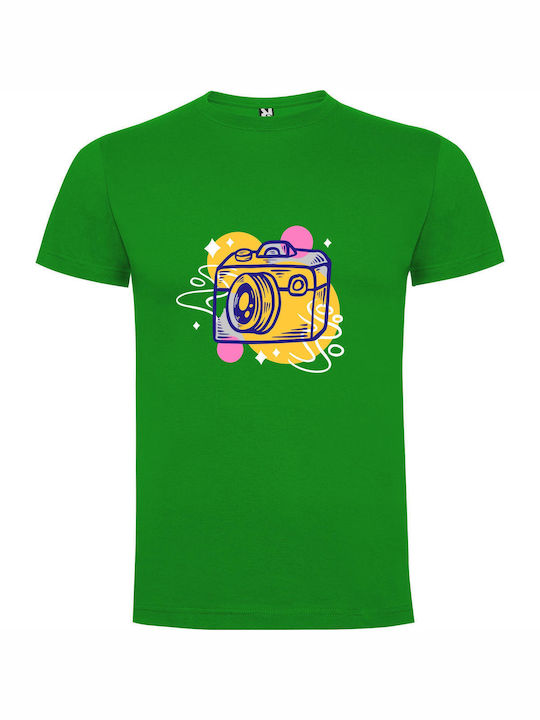 iLovePrints Artistic Camera Illustration T-shirt Green