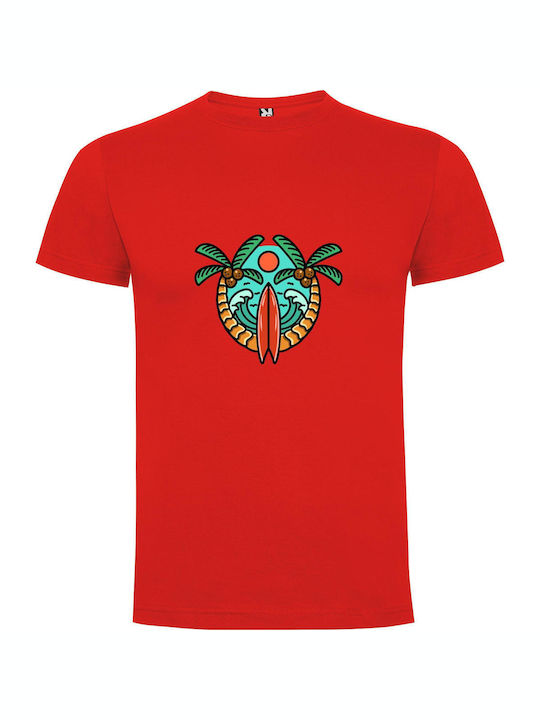 iLovePrints Tropical Symmetry Sticker Design T-shirt Red