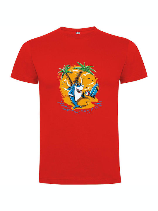 iLovePrints Surfing Shark Dude T-shirt Red