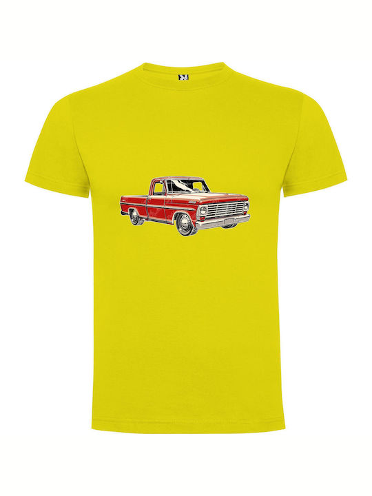 iLovePrints Red Retro Truck Art T-shirt Κίτρινο