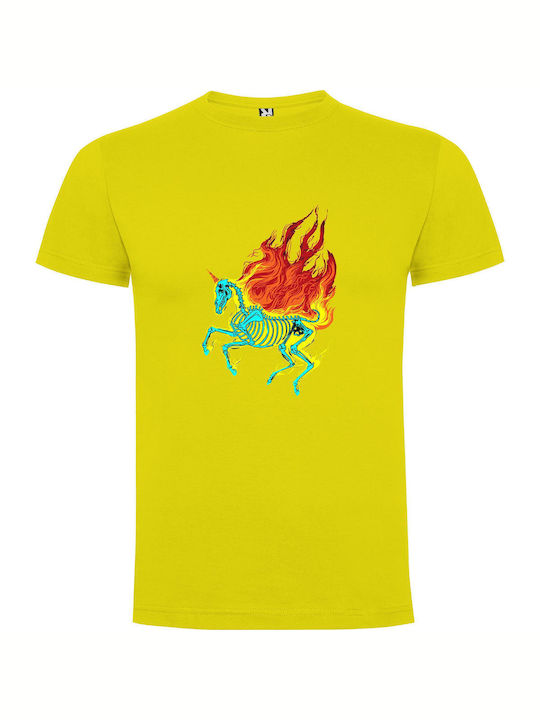 iLovePrints Flaming Skeleton Horseman T-shirt Κίτρινο