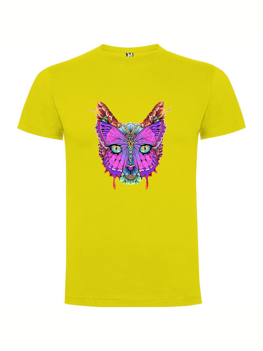 iLovePrints Butterfly Cat Art T-shirt Yellow