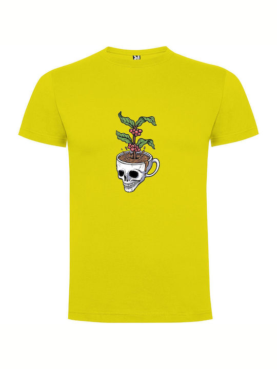 iLovePrints Deadly Brews & Blooms T-shirt Κίτρινο