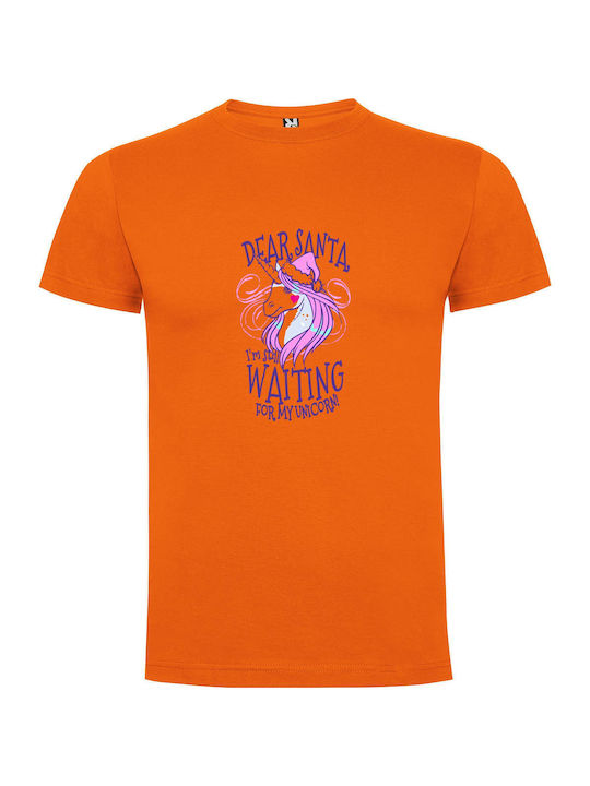 iLovePrints Patiently Waiting For Unicorn T-shirt Orange