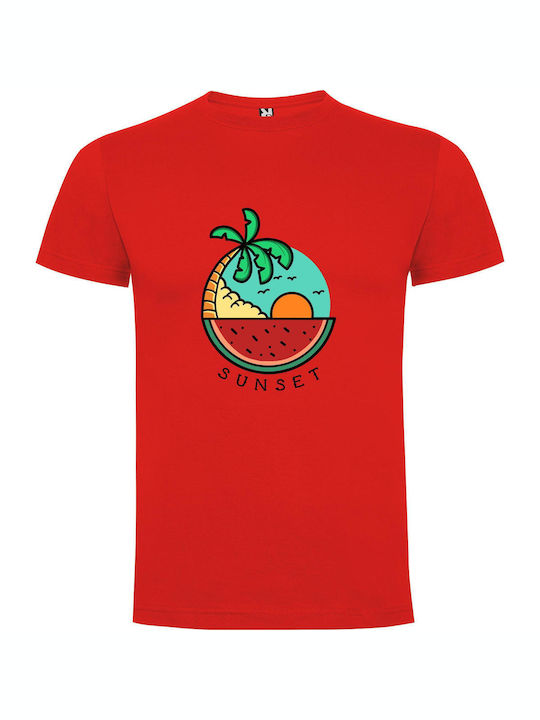 iLovePrints Sunny Watermelon Sunset T-shirt Red