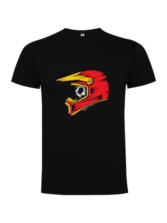 iLovePrints Skull Stylized Helmet T-shirt Μαύρο