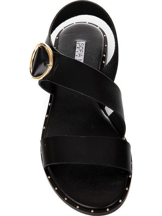 Leder Flache Sandalen für Damen in Schwarz Farbe