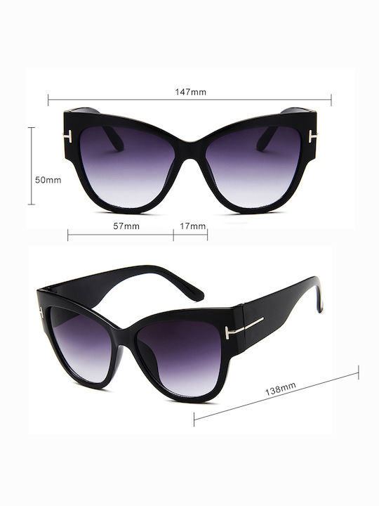 Techsuit Women's Sunglasses with Black Frame and Purple Gradient Lens