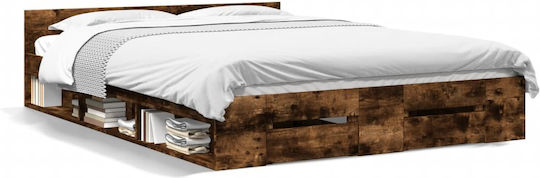 King Size Wooden Brown Bed with Slats for Mattress 190x190cm