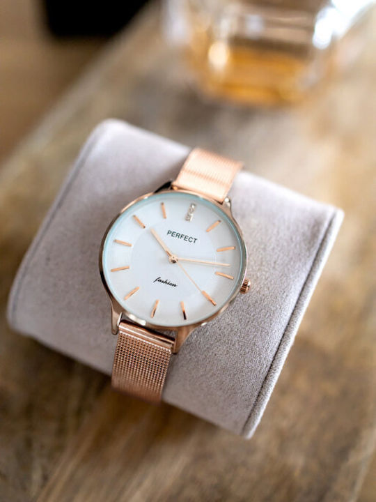 Perfect Damen Uhr mit Rose Gold Metallarmband