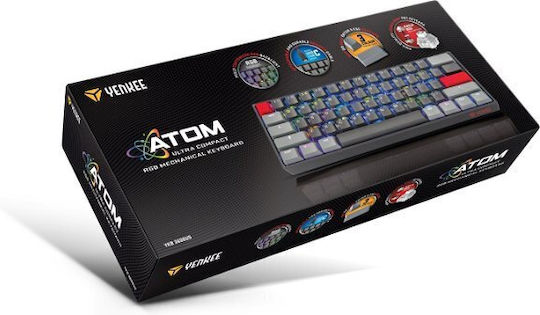 Yenkee YKB 3600US ATOM Gaming Μηχανικό Πληκτρολόγιο με Kailh Box White διακόπτες και RGB φωτισμό (Αγγλικό US) Γκρι