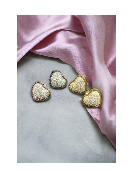 Steel Silver Stud Heart Earrings with Rhinestones