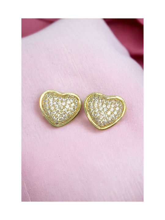 Stainless Steel Gold Stud Heart Earrings with Rhinestones