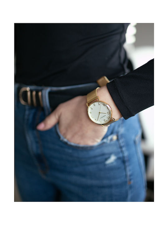 Perfect Damenuhr 36mm Batterie mit Gold Metall-Armband