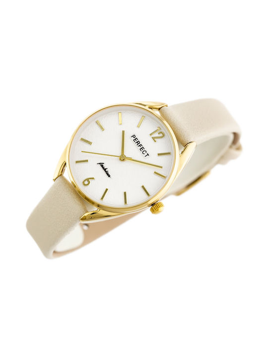 Perfect Watch with Beige Leather Strap