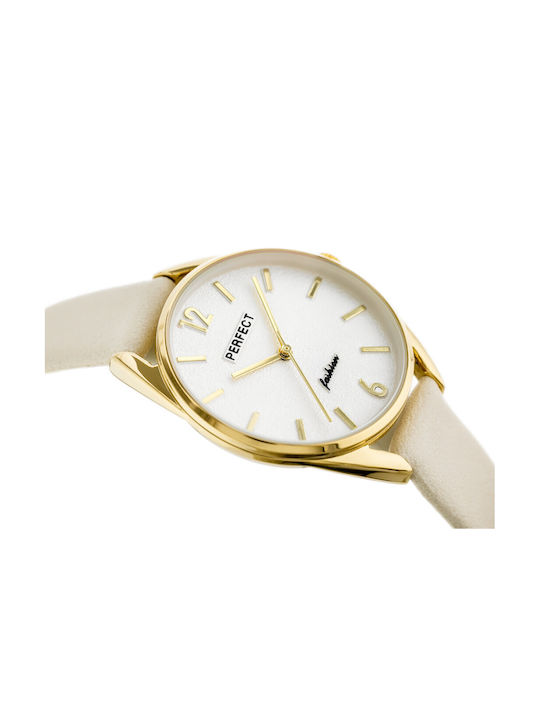 Perfect Γυναικείο Ρολόι 32mm Μπαταρίας με Μπεζ Δερμάτινο Λουράκι