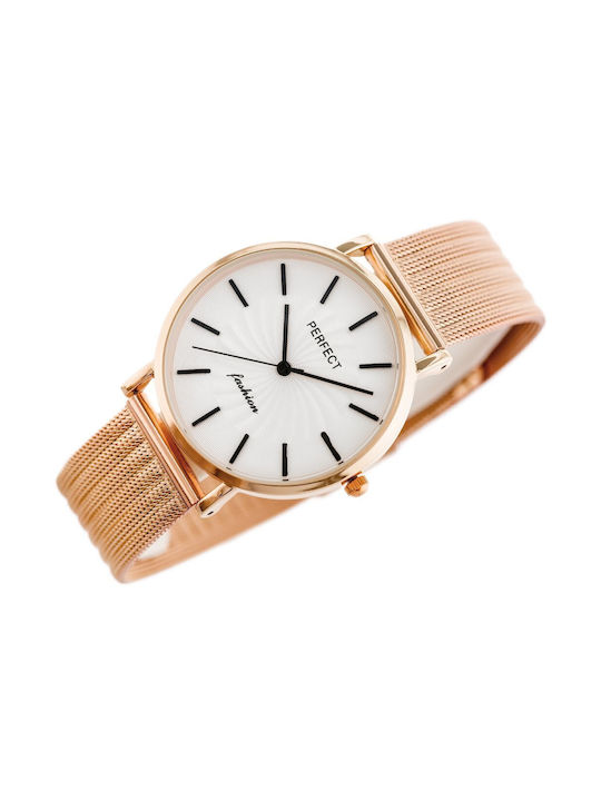 Perfect Γυναικείο Ρολόι 32mm Μπαταρίας με Ροζ Χρυσό Μεταλλικό Μπρασελέ