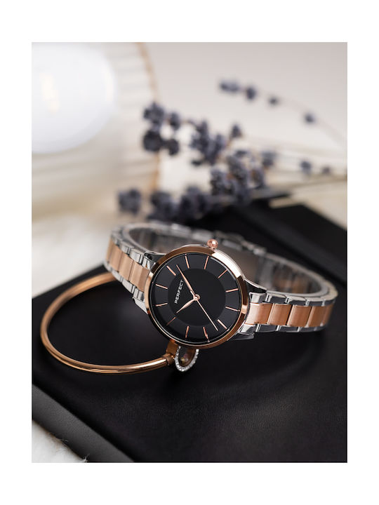 Perfect Γυναικείο Ρολόι 34mm Μπαταρίας με Ροζ Χρυσό Ατσάλινο Μπρασελέ