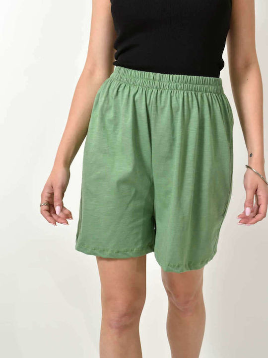 Elastische Taille Grüne Shorts 24224