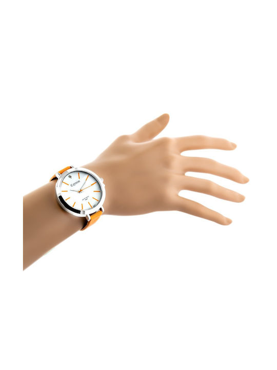 Extreim Damen Uhr mit Orange Lederarmband