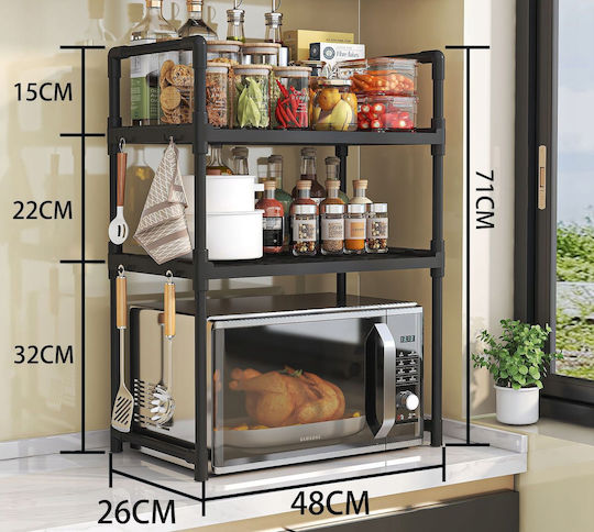 Metal Microwave Oven Stand 48x32x71cm Black