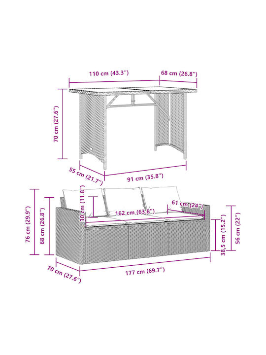 Set Sala De Mese Pentru Exterior 2 Piese Negru Cu Perne