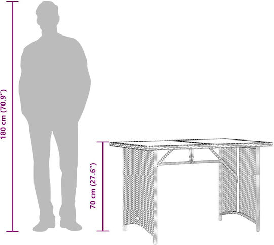 Masa pentru spații exterioare Rattan cu suprafață din sticlă Bej 110x68x70buc