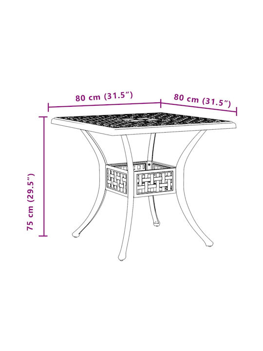Outdoor Dinner Aluminum Table Bronze 80x80x75cm