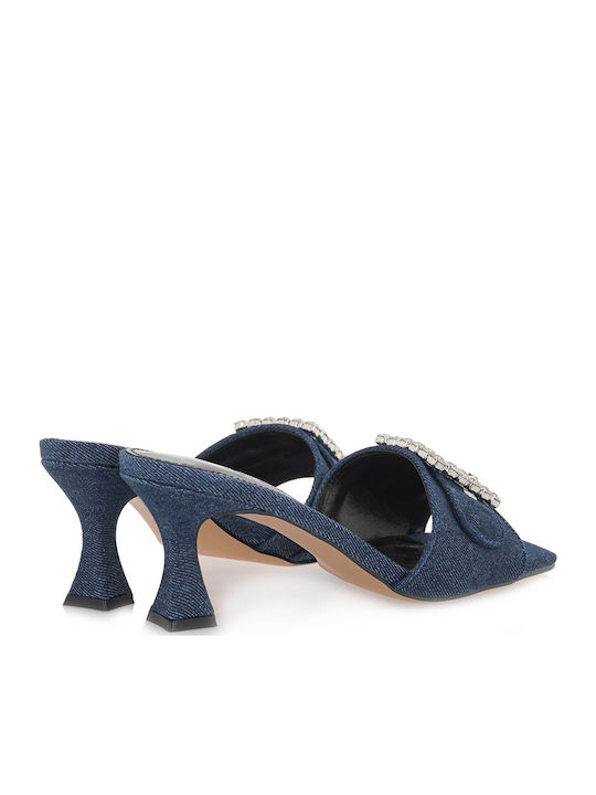 Mules with Thin High Heel in Blue Color