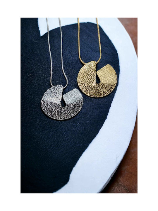 Necklace Stainless Steel Silver Double Circle Embossed Surface