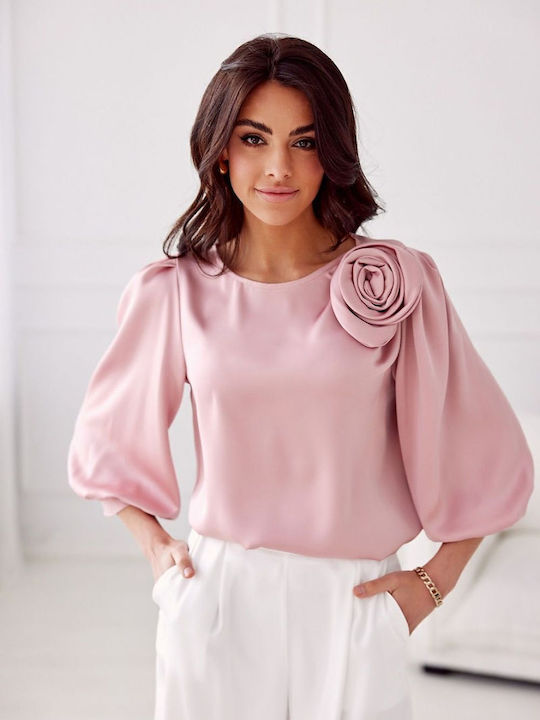 Roco Fashion Damen Bluse Satin Rosa