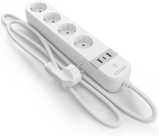 Tesla Inteligent Bandă de alimentare 4 Prize cu USB-A, USB-C și Cablu 2m