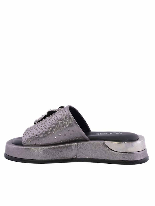 Vogge Leather Women's Flat Sandals Flatforms in Gray Color