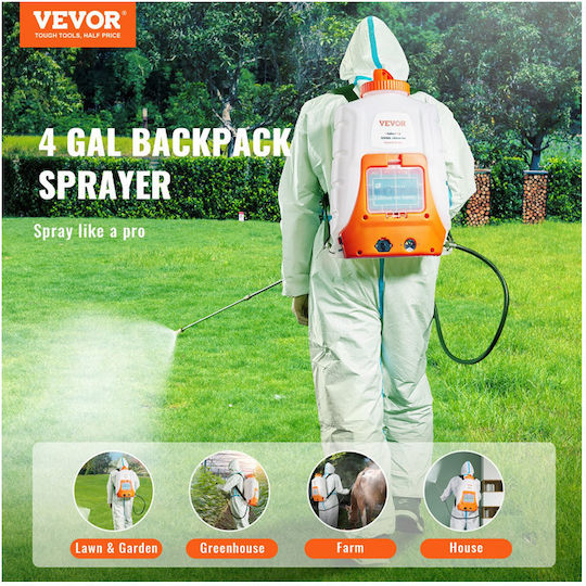 Vevor Pulverizator cu rucsac 12V cu Baterie 8Ah cu Capacitate 15lt în culoarea Alb