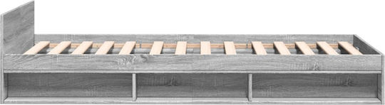 Single Wooden Gray Bed with Slats for Mattress 90x190cm