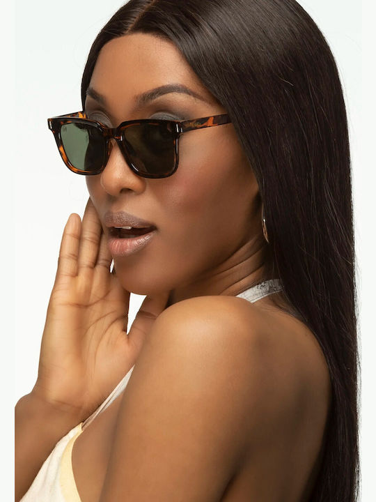 Twig Fleming Women's Sunglasses with Brown Tartaruga Plastic Frame and Green Lens FGS11